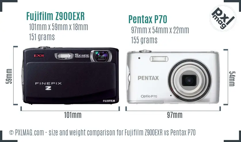 Fujifilm Z900EXR vs Pentax P70 size comparison