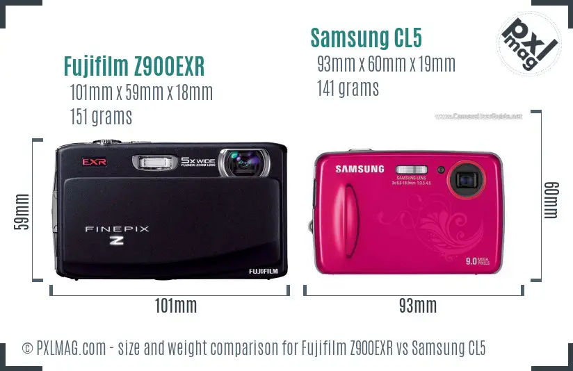 Fujifilm Z900EXR vs Samsung CL5 size comparison