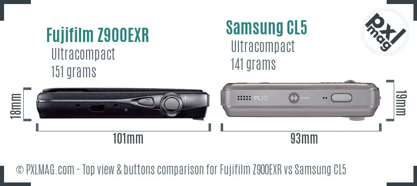 Fujifilm Z900EXR vs Samsung CL5 top view buttons comparison