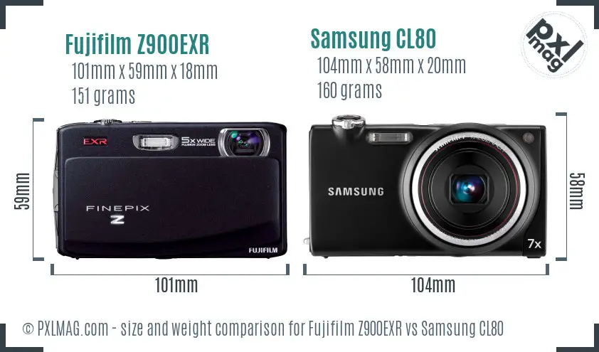 Fujifilm Z900EXR vs Samsung CL80 size comparison