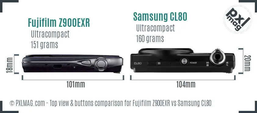 Fujifilm Z900EXR vs Samsung CL80 top view buttons comparison