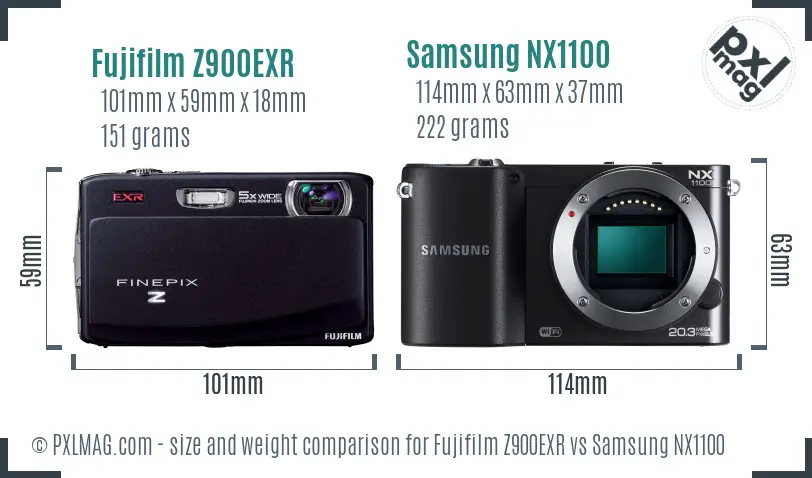 Fujifilm Z900EXR vs Samsung NX1100 size comparison