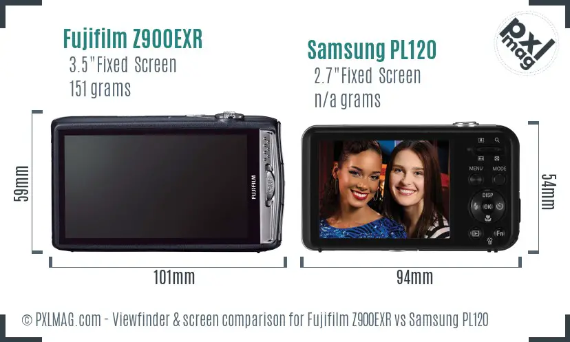 Fujifilm Z900EXR vs Samsung PL120 Screen and Viewfinder comparison