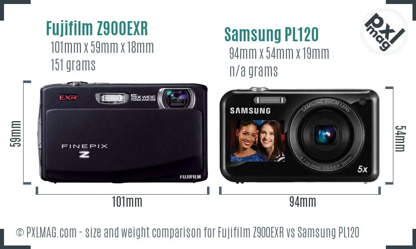 Fujifilm Z900EXR vs Samsung PL120 size comparison