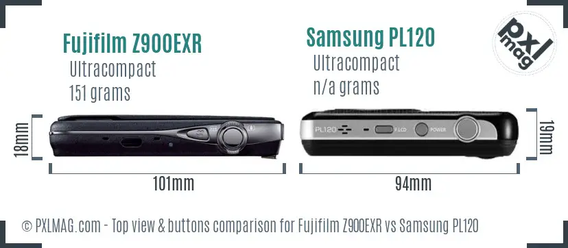 Fujifilm Z900EXR vs Samsung PL120 top view buttons comparison
