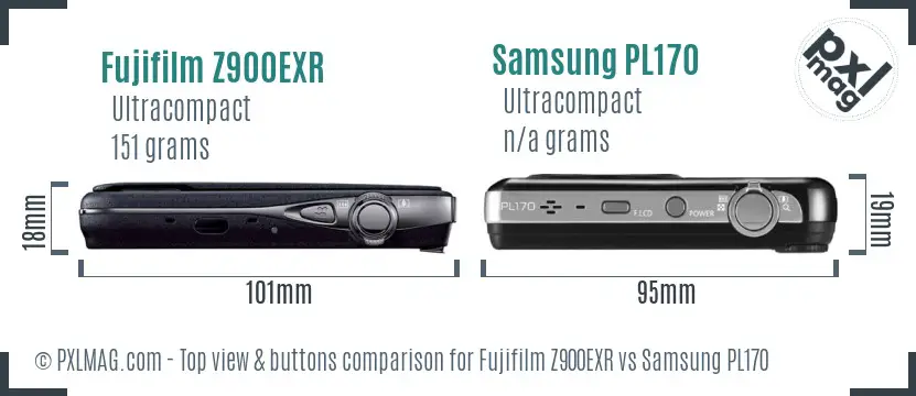 Fujifilm Z900EXR vs Samsung PL170 top view buttons comparison Fujifilm Z900EXR vs Samsung PL170 top view buttons comparison