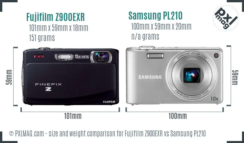 Fujifilm Z900EXR vs Samsung PL210 size comparison