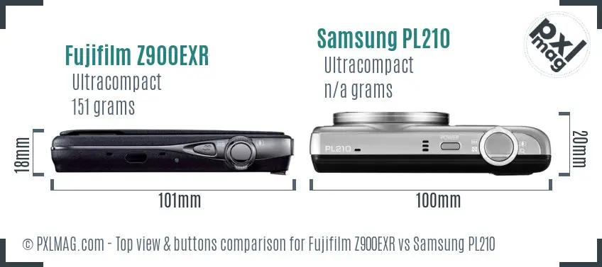 Fujifilm Z900EXR vs Samsung PL210 top view buttons comparison