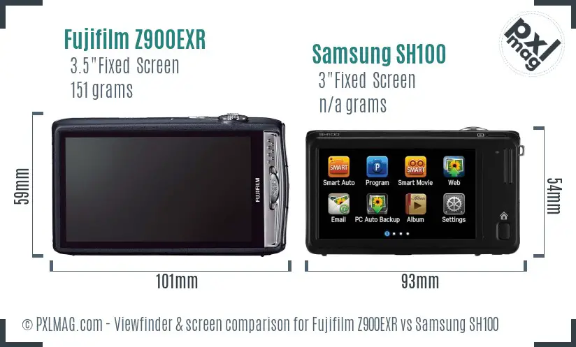 Fujifilm Z900EXR vs Samsung SH100 Screen and Viewfinder comparison