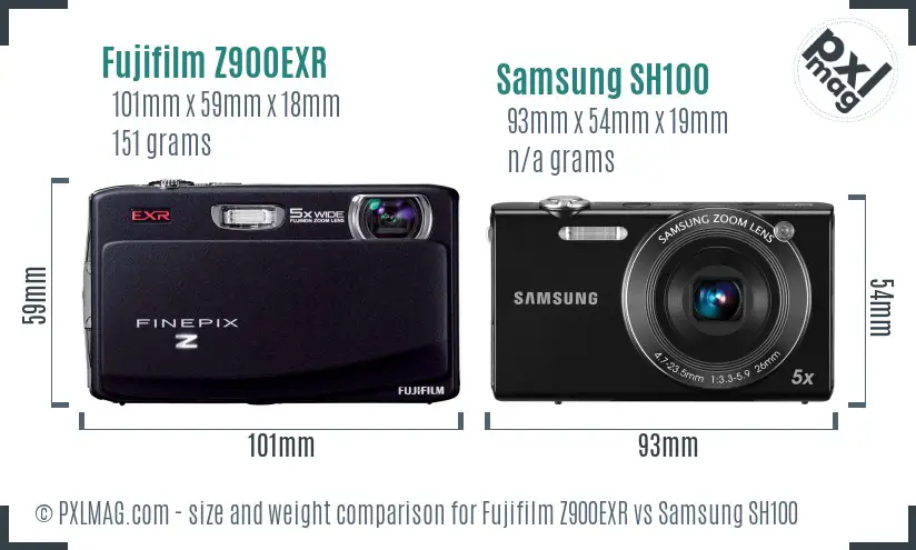 Fujifilm Z900EXR vs Samsung SH100 size comparison