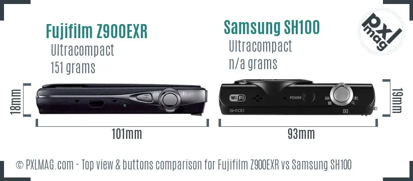 Fujifilm Z900EXR vs Samsung SH100 top view buttons comparison