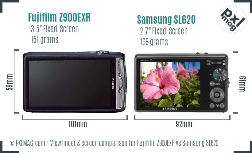 Fujifilm Z900EXR vs Samsung SL620 Screen and Viewfinder comparison