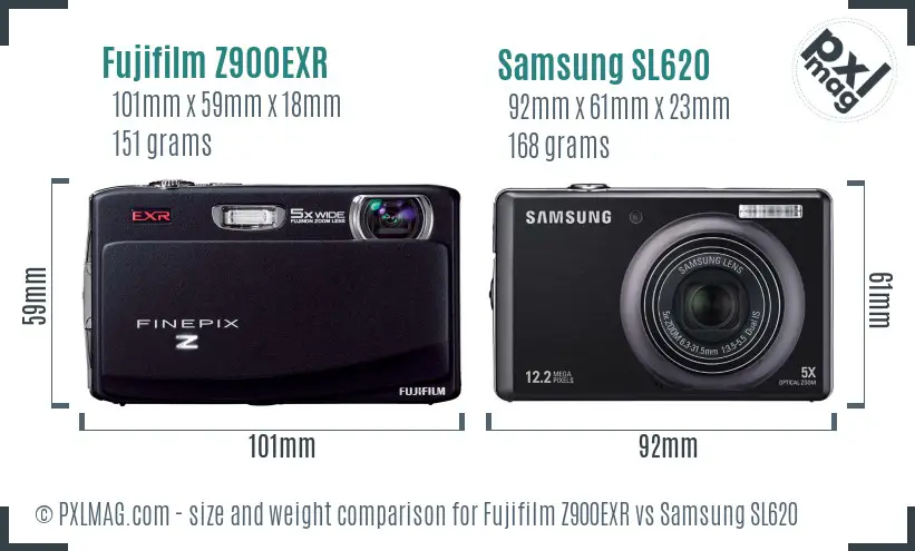 Fujifilm Z900EXR vs Samsung SL620 size comparison