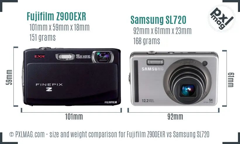 Fujifilm Z900EXR vs Samsung SL720 size comparison