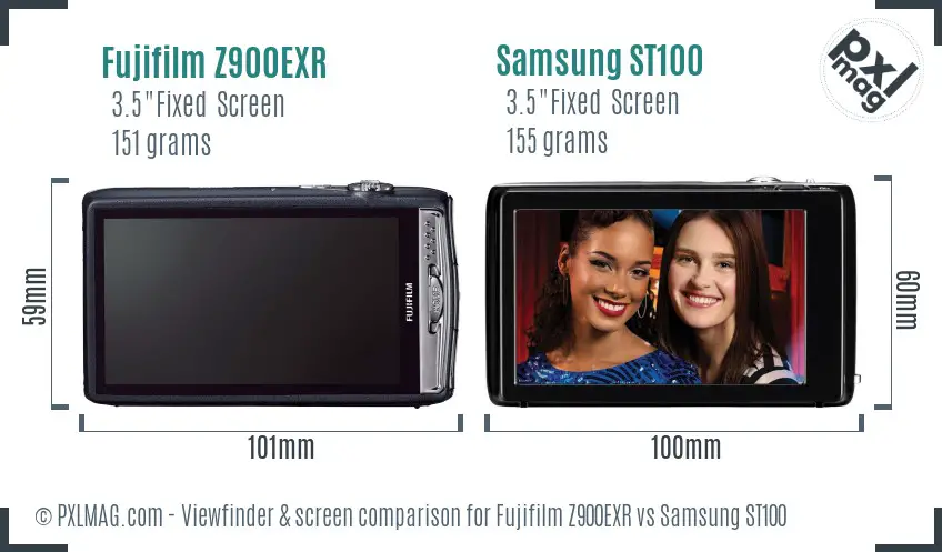 Fujifilm Z900EXR vs Samsung ST100 Screen and Viewfinder comparison
