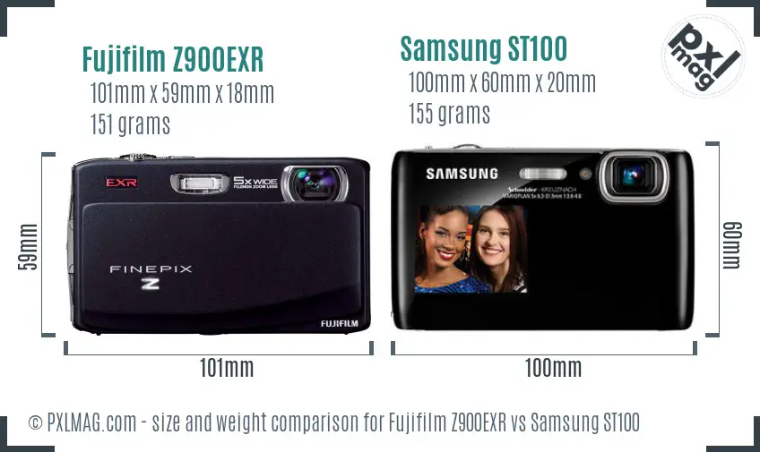 Fujifilm Z900EXR vs Samsung ST100 size comparison