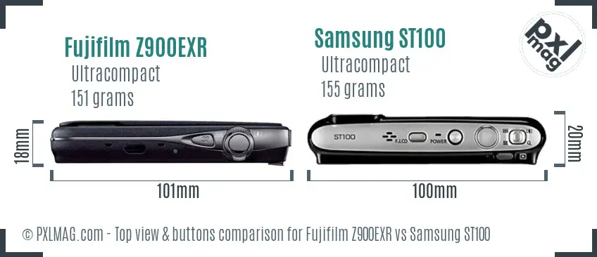Fujifilm Z900EXR vs Samsung ST100 top view buttons comparison