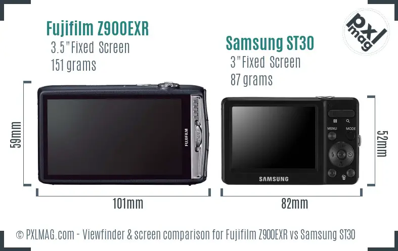 Fujifilm Z900EXR vs Samsung ST30 Screen and Viewfinder comparison