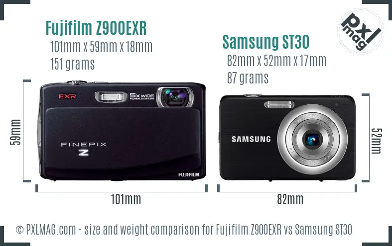 Fujifilm Z900EXR vs Samsung ST30 size comparison