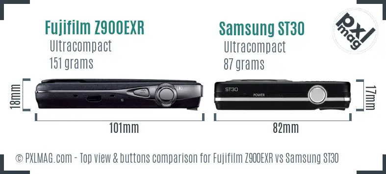Fujifilm Z900EXR vs Samsung ST30 top view buttons comparison