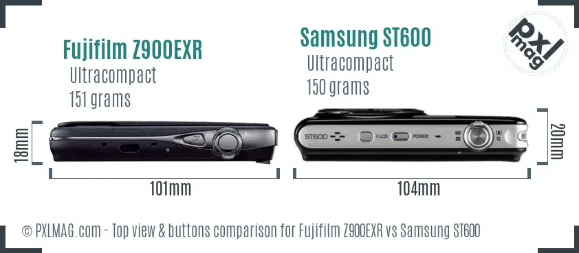 Fujifilm Z900EXR vs Samsung ST600 top view buttons comparison