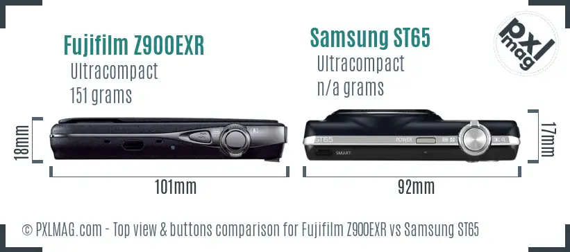 Fujifilm Z900EXR vs Samsung ST65 top view buttons comparison
