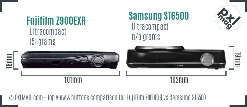 Fujifilm Z900EXR vs Samsung ST6500 top view buttons comparison