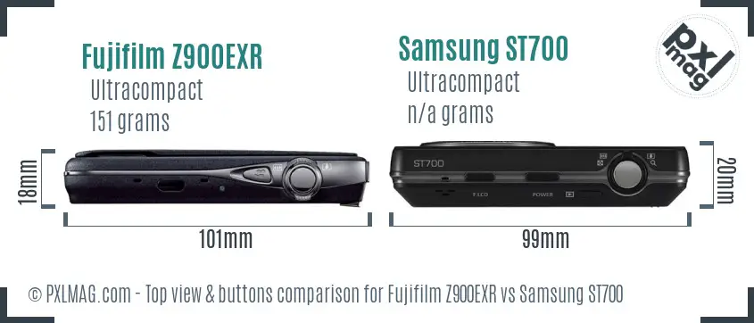 Fujifilm Z900EXR vs Samsung ST700 top view buttons comparison