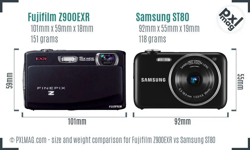 Fujifilm Z900EXR vs Samsung ST80 size comparison