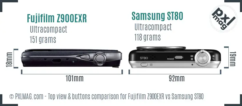 Fujifilm Z900EXR vs Samsung ST80 top view buttons comparison