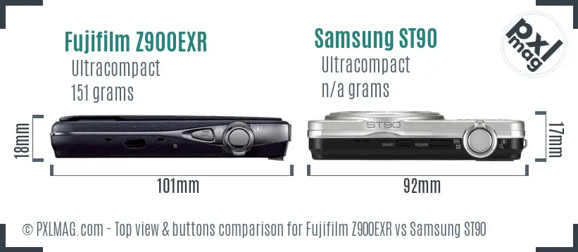 Fujifilm Z900EXR vs Samsung ST90 top view buttons comparison