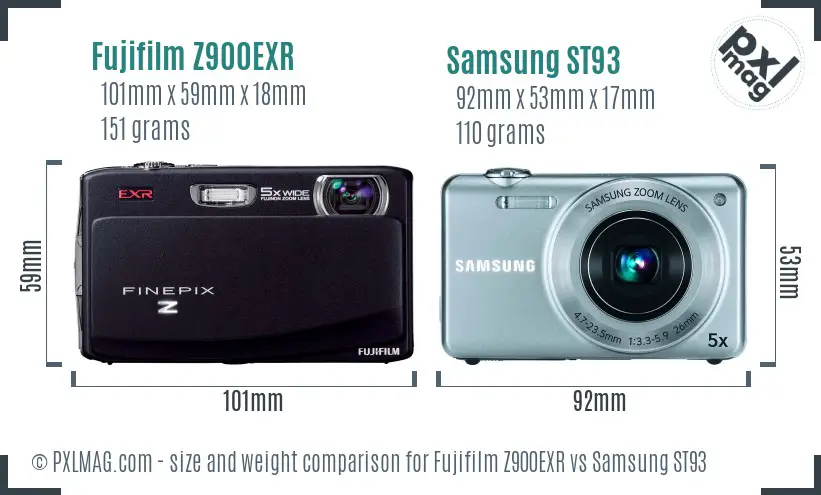 Fujifilm Z900EXR vs Samsung ST93 size comparison
