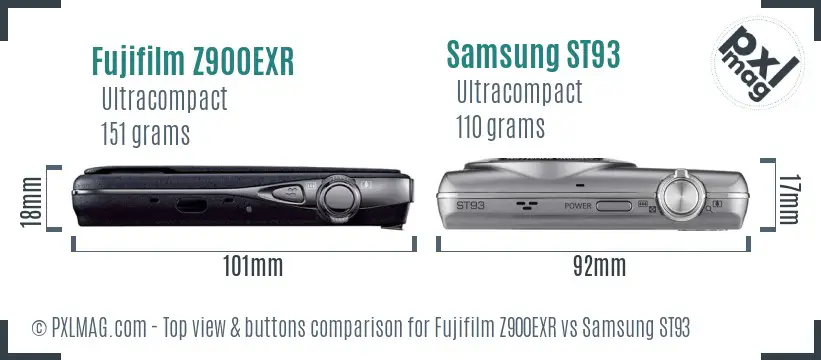 Fujifilm Z900EXR vs Samsung ST93 top view buttons comparison