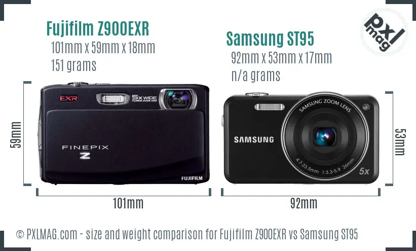 Fujifilm Z900EXR vs Samsung ST95 size comparison