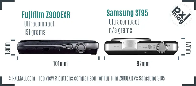 Fujifilm Z900EXR vs Samsung ST95 top view buttons comparison
