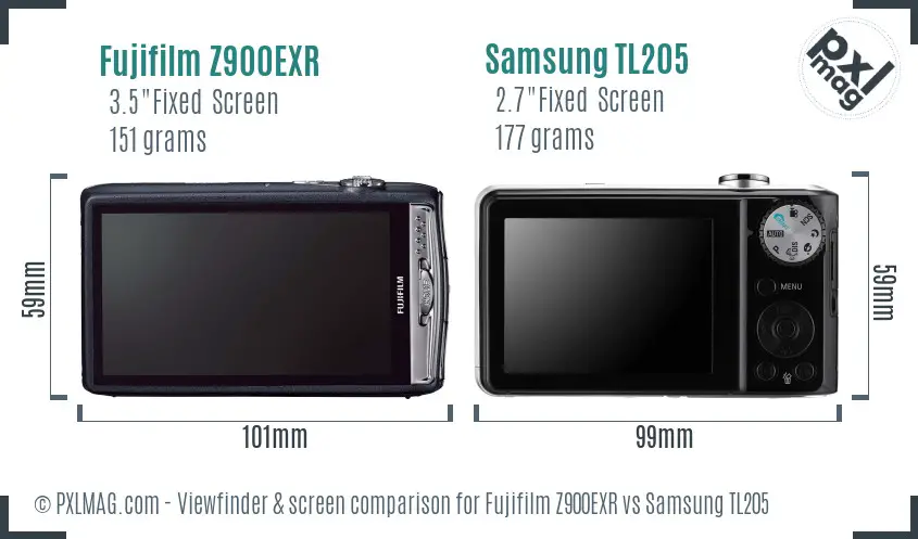 Fujifilm Z900EXR vs Samsung TL205 Screen and Viewfinder comparison