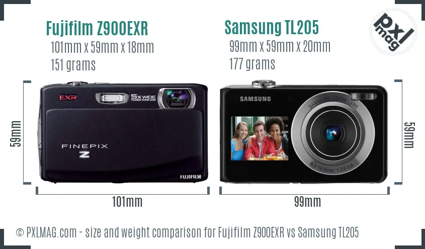 Fujifilm Z900EXR vs Samsung TL205 size comparison