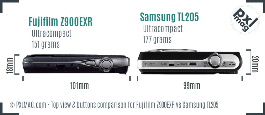 Fujifilm Z900EXR vs Samsung TL205 top view buttons comparison