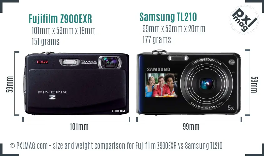 Fujifilm Z900EXR vs Samsung TL210 size comparison