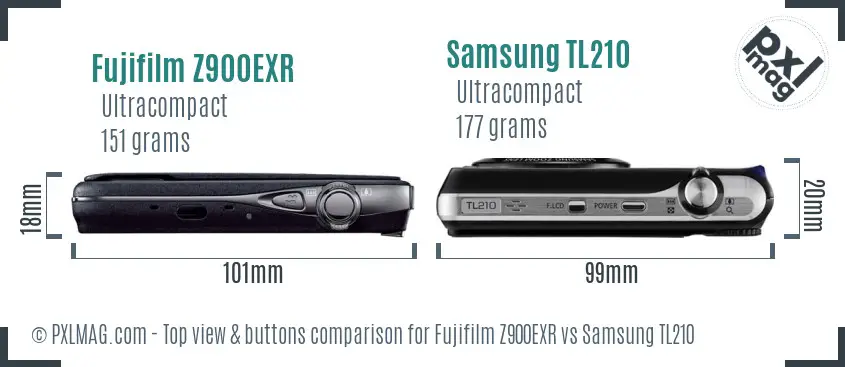 Fujifilm Z900EXR vs Samsung TL210 top view buttons comparison