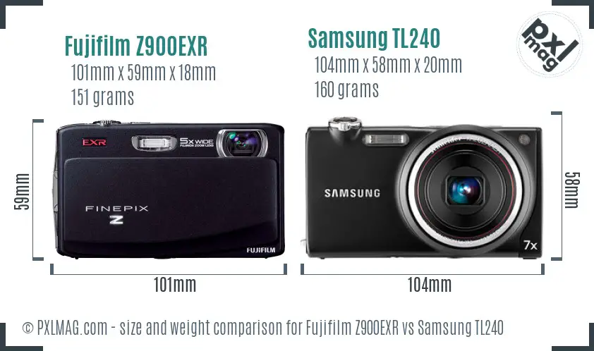 Fujifilm Z900EXR vs Samsung TL240 size comparison