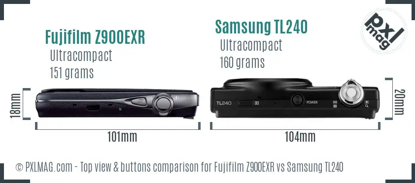 Fujifilm Z900EXR vs Samsung TL240 top view buttons comparison