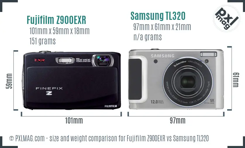 Fujifilm Z900EXR vs Samsung TL320 size comparison