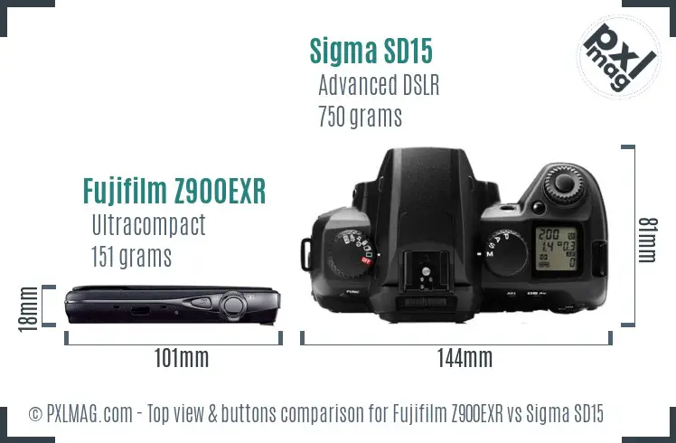 Fujifilm Z900EXR vs Sigma SD15 top view buttons comparison