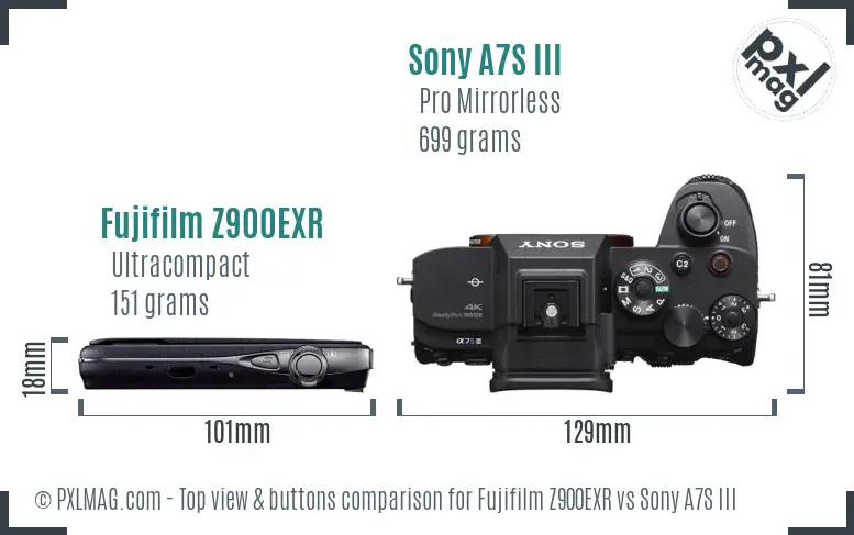 Fujifilm Z900EXR vs Sony A7S III top view buttons comparison