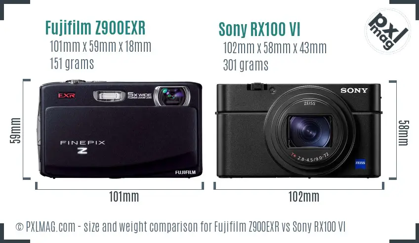 Fujifilm Z900EXR vs Sony RX100 VI size comparison