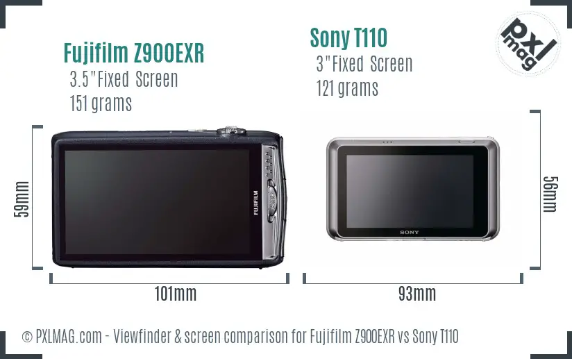 Fujifilm Z900EXR vs Sony T110 Screen and Viewfinder comparison