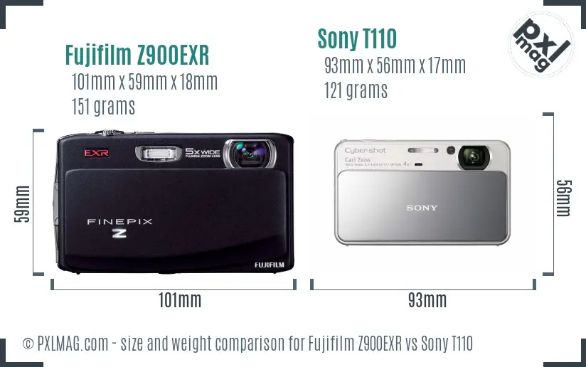 Fujifilm Z900EXR vs Sony T110 size comparison