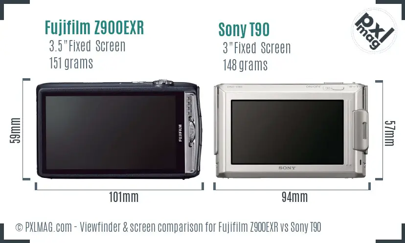 Fujifilm Z900EXR vs Sony T90 Screen and Viewfinder comparison