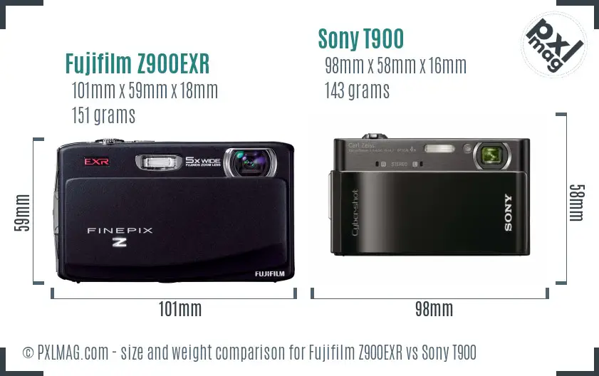 Fujifilm Z900EXR vs Sony T900 size comparison
